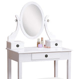 English Elm Moniys Wood Moniya Makeup Vanity Table and Stool Set, White