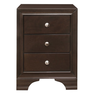 English Elm Brown Cherry Finish 3-Drawers Nightstand With 2 Usb Ports Transitional Bedroom Furniture 1 Piece Bedside Table Wooden