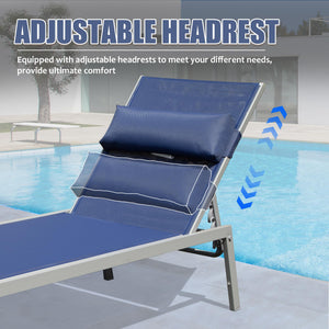 English Elm Patio Aluminum Chaise Lounge Set of 3 with Side Table — All-Weather Textilene Recliners, 5-Position Adjustable, Rust-Resistant Frame Navy Blue W1859P172252