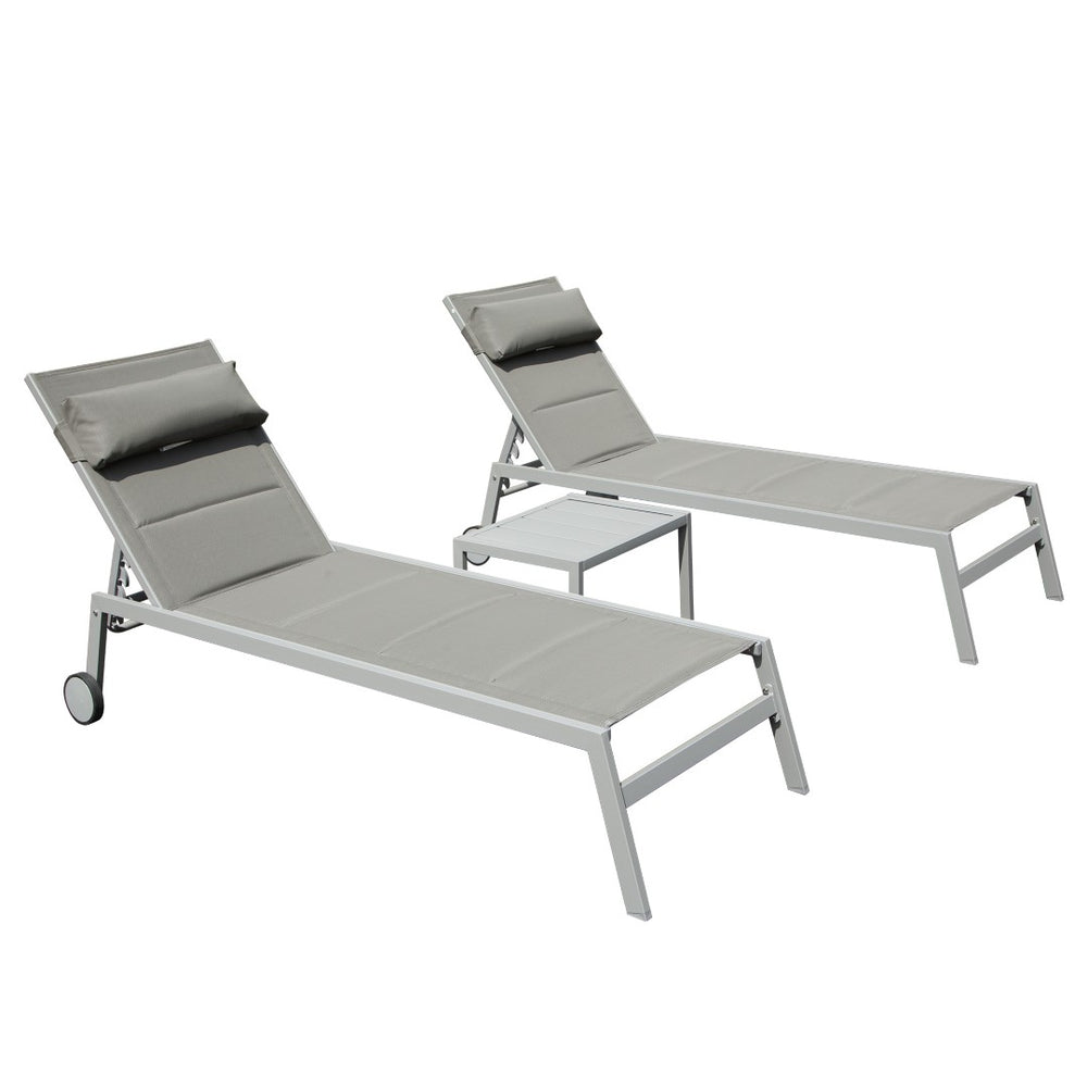 English Elm Outdoor Chaise Lounge Set Of 3 - Adjustable Aluminum Pool Chairs With Side Table & Wheels, Gray W1859P172270-GIGA