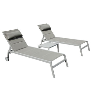English Elm Outdoor Chaise Lounge Set Of 3 - Adjustable Aluminum Pool Chairs With Side Table & Wheels, Gray W1859P172270-GIGA