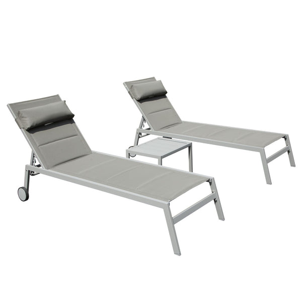 English Elm Outdoor Chaise Lounge Set Of 3 - Adjustable Aluminum Pool Chairs With Side Table & Wheels, Gray W1859P172270-GIGA