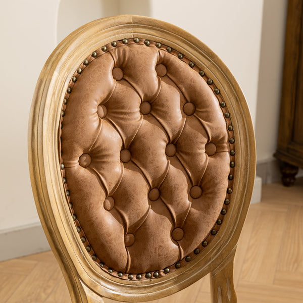 English Elm French Solid Wood Dining Chair with Nailhead Trim, High-Density Foam & Steel Spring Cushion, Hand-Pulled Backrest Upholstery, Supports 300 lbs, Elegant Antique-Style Frame Orange W1143P166791