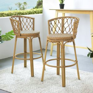 English Elm Christopher Knight Home® - Raynette Bohemia Outdoor Wicker Bar Stool Set of 2 — Light Brown Faux Rattan, Iron Frame, 28.75"H 72373.00