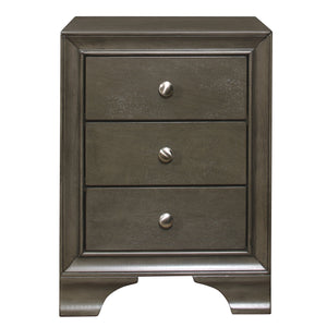 English Elm Gray Transitional 3-Drawer Nightstand with Dual USB Ports, Chrome Knobs, Okume Veneer Accent Table B011P172005