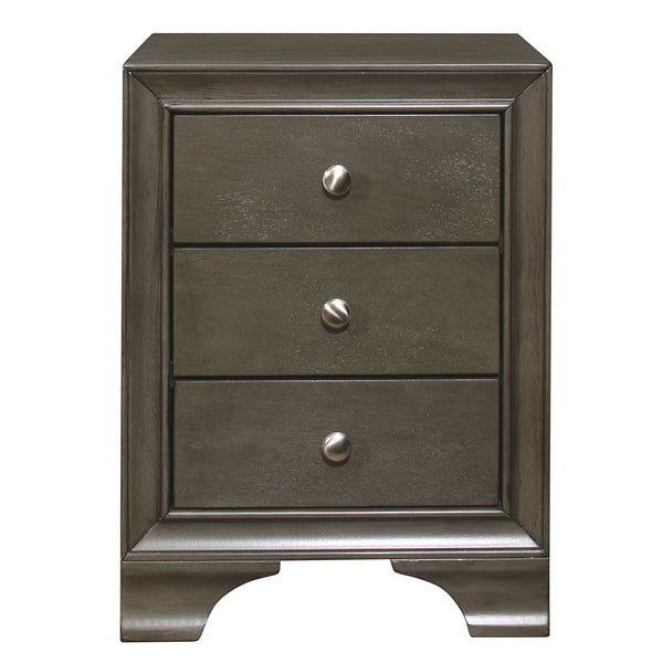 English Elm Gray Transitional 3-Drawer Nightstand with Dual USB Ports, Chrome Knobs, Okume Veneer Accent Table B011P172005