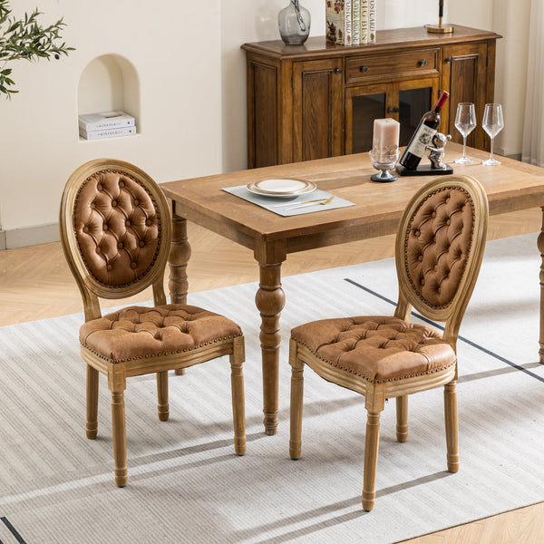 English Elm French Solid Wood Dining Chair with Nailhead Trim, High-Density Foam & Steel Spring Cushion, Hand-Pulled Backrest Upholstery, Supports 300 lbs, Elegant Antique-Style Frame Orange W1143P166791