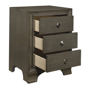 English Elm Gray Transitional 3-Drawer Nightstand with Dual USB Ports, Chrome Knobs, Okume Veneer Accent Table B011P172005