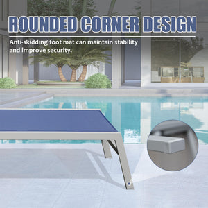 English Elm Patio Aluminum Chaise Lounge Set of 3 with Side Table — All-Weather Textilene Recliners, 5-Position Adjustable, Rust-Resistant Frame Navy Blue W1859P172252