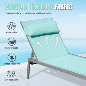 English Elm Patio Aluminum Chaise Lounge Set of 3 with Side Table — All-Weather Textilene Recliners, 5-Position Adjustable, Rust-Resistant Frame Lake Blue W1859P172267