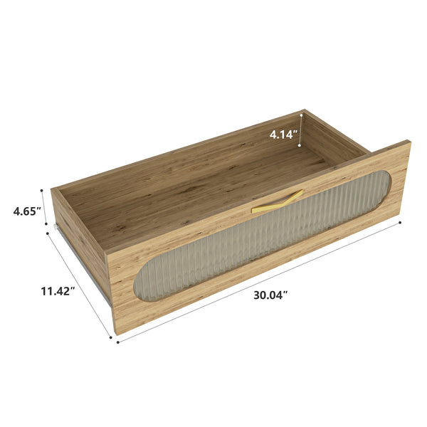 English Elm Wood 4 Drawer Dresser with Wide Ball-Bearing Drawers, Woven Top & Gold Handles, Slim Storage Chest (39"L) W2227P156063