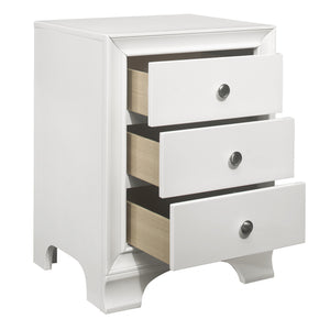 English Elm White Transitional 3-Drawer Nightstand with Dual USB Ports, Polished Chrome Knobs, 19x18x25.5" B011P172008