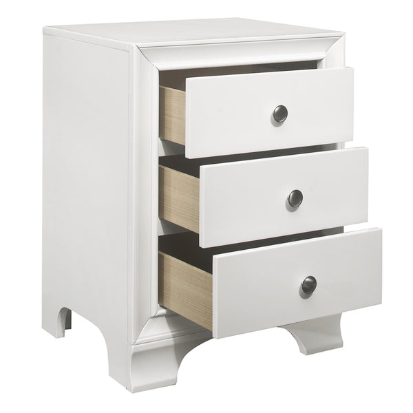 English Elm White Transitional 3-Drawer Nightstand with Dual USB Ports, Polished Chrome Knobs, 19x18x25.5" B011P172008