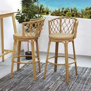 English Elm Christopher Knight Home® - Raynette Bohemia Outdoor Wicker Bar Stool Set of 2 — Light Brown Faux Rattan, Iron Frame, 28.75"H 72373.00
