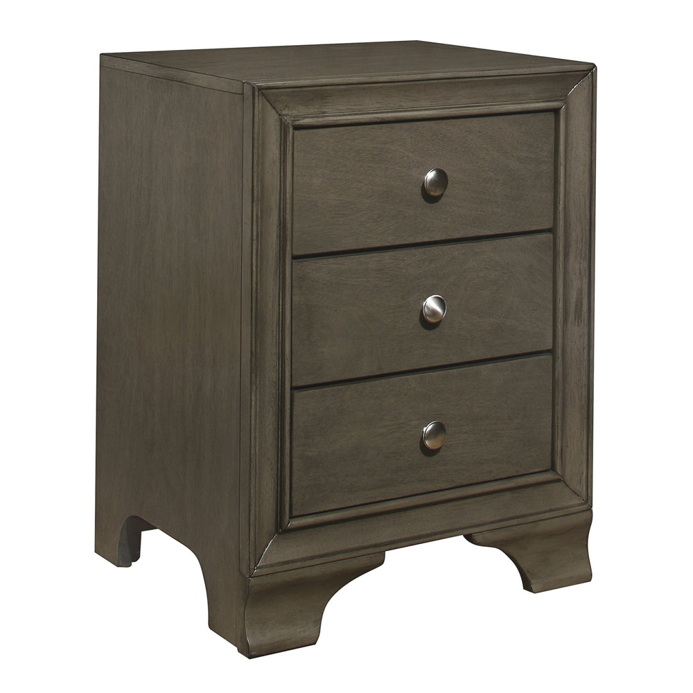English Elm Gray Transitional 3-Drawer Nightstand with Dual USB Ports, Chrome Knobs, Okume Veneer Accent Table B011P172005
