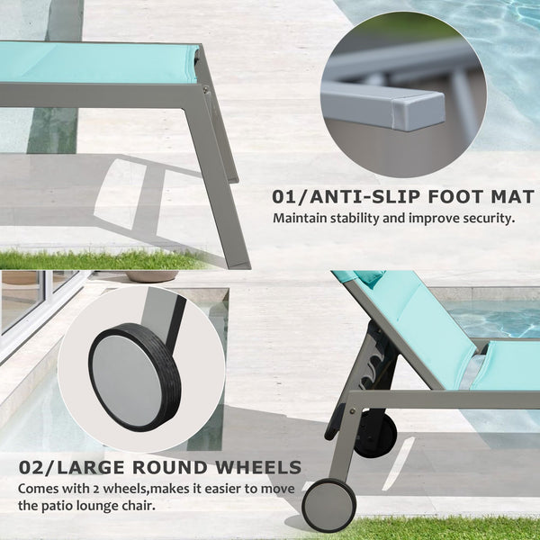 English Elm Outdoor Patio Chaise Lounge Set Of 3 - Lake Blue Adjustable Recliners With Wheels For Comfort & Style W1859P172280