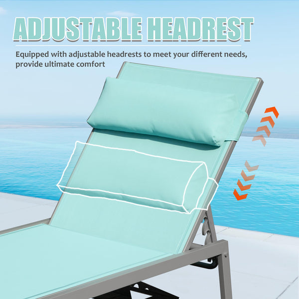 English Elm Patio Aluminum Chaise Lounge Set of 3 with Side Table — All-Weather Textilene Recliners, 5-Position Adjustable, Rust-Resistant Frame Lake Blue W1859P172267