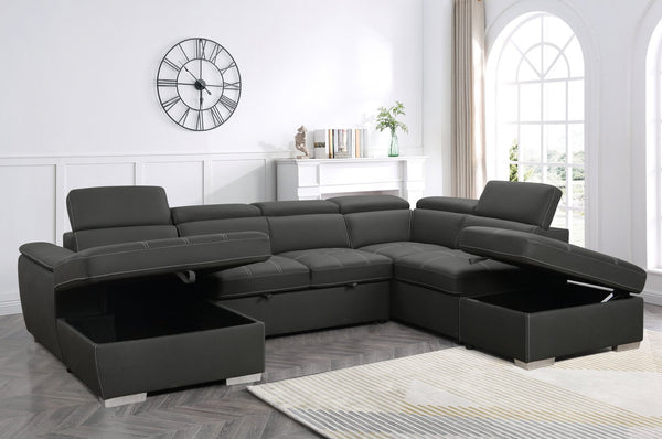 English Elm 128"Sofa U-Shaped Sectional with Pull-Out Bed, Storage Chaises, Adjustable Headrests for Comfort Grey W1417S00071