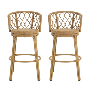 English Elm Christopher Knight Home® - Raynette Bohemia Outdoor Wicker Bar Stool Set of 2 — Light Brown Faux Rattan, Iron Frame, 28.75"H 72373.00