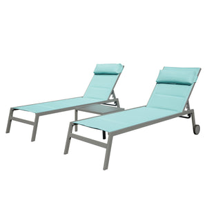 English Elm Outdoor Patio Chaise Lounge Set Of 3 - Lake Blue Adjustable Recliners With Wheels For Comfort & Style W1859P172280