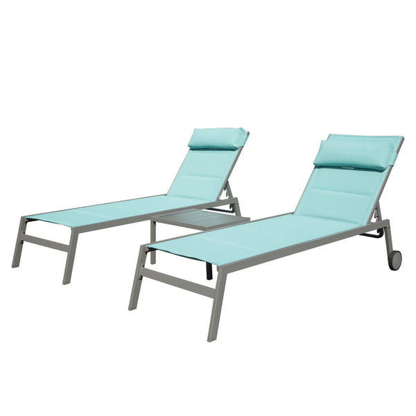 English Elm Outdoor Patio Chaise Lounge Set Of 3 - Lake Blue Adjustable Recliners With Wheels For Comfort & Style W1859P172280