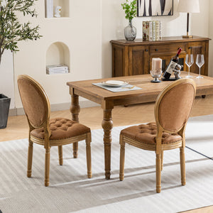 English Elm French Solid Wood Dining Chair with Nailhead Trim, High-Density Foam & Steel Spring Cushion, Hand-Pulled Backrest Upholstery, Supports 300 lbs, Elegant Antique-Style Frame Orange W1143P166791