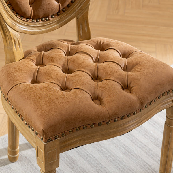 English Elm French Solid Wood Frame Dining Chair with Hand-Pulled Backrest, Nailhead Trim, High-Density Foam Comfort Orange W1143P166791