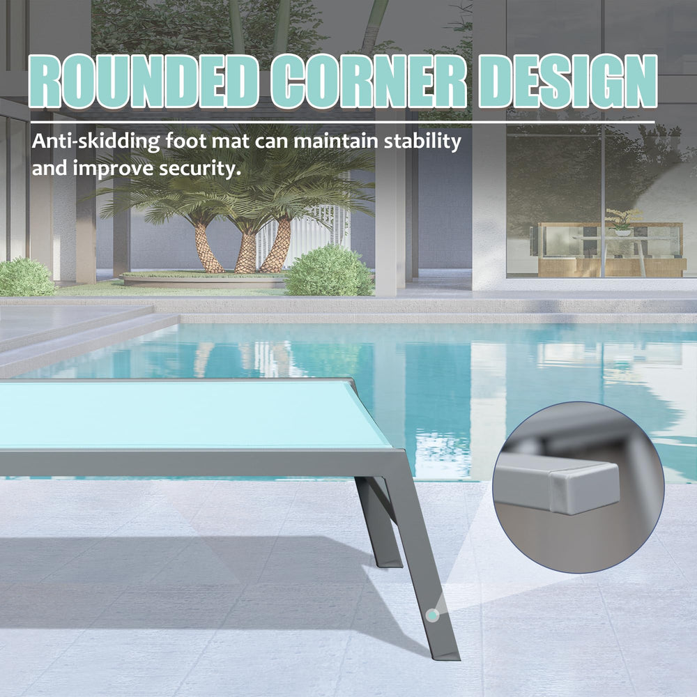 English Elm Patio Aluminum Chaise Lounge Set of 3 with Side Table — All-Weather Textilene Recliners, 5-Position Adjustable, Rust-Resistant Frame Lake Blue W1859P172267