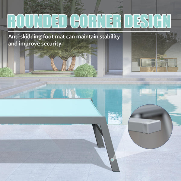 English Elm Patio Aluminum Chaise Lounge Set of 3 with Side Table — All-Weather Textilene Recliners, 5-Position Adjustable, Rust-Resistant Frame Lake Blue W1859P172267