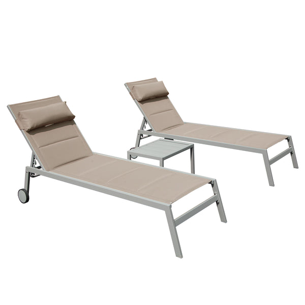 English Elm Outdoor Patio Chaise Lounge Set Of 3 - Adjustable Recliners With Table, Wheels & All-Weather Comfort! W1859P172272