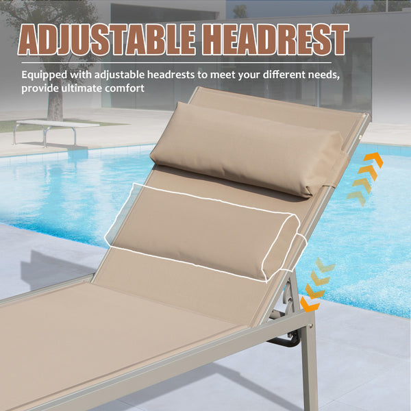 English Elm Patio Aluminum Chaise Lounge Set of 3 with Side Table — All-Weather Textilene Recliners, 5-Position Adjustable, Rust-Resistant Frame khaki W1859P172239