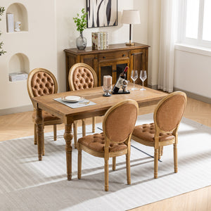 English Elm French Solid Wood Dining Chair with Nailhead Trim, High-Density Foam & Steel Spring Cushion, Hand-Pulled Backrest Upholstery, Supports 300 lbs, Elegant Antique-Style Frame Orange W1143P166791