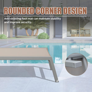 English Elm Patio Aluminum Chaise Lounge Set of 3 with Side Table — All-Weather Textilene Recliners, 5-Position Adjustable, Rust-Resistant Frame khaki W1859P172239