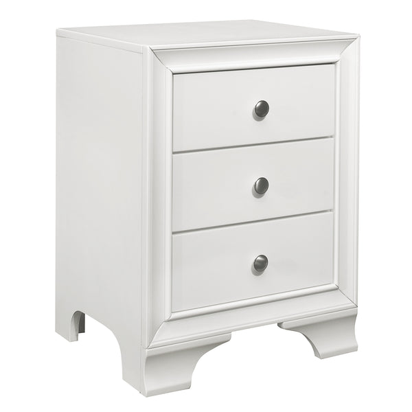 English Elm White Transitional 3-Drawer Nightstand with Dual USB Ports, Polished Chrome Knobs, 19x18x25.5" B011P172008