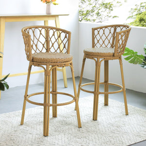 English Elm Christopher Knight Home® - Raynette Bohemia Outdoor Wicker Bar Stool Set of 2 — Light Brown Faux Rattan, Iron Frame, 28.75"H 72373.00