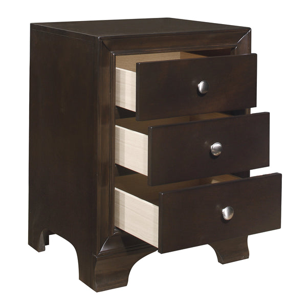 English Elm Brown Centralia 3-Drawer Nightstand with 2 USB Ports, Okume Veneer, Polished Chrome Knobs, 19x18x25.5" B011P172001