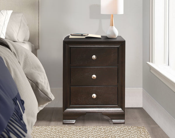 English Elm Brown Centralia 3-Drawer Nightstand with 2 USB Ports, Okume Veneer, Polished Chrome Knobs, 19x18x25.5" B011P172001