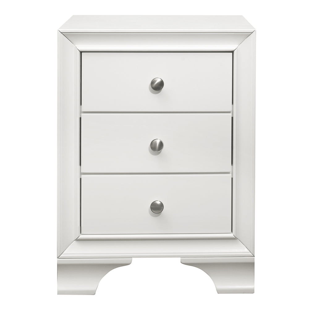 English Elm White Transitional 3-Drawer Nightstand with Dual USB Ports, Polished Chrome Knobs, 19x18x25.5" B011P172008