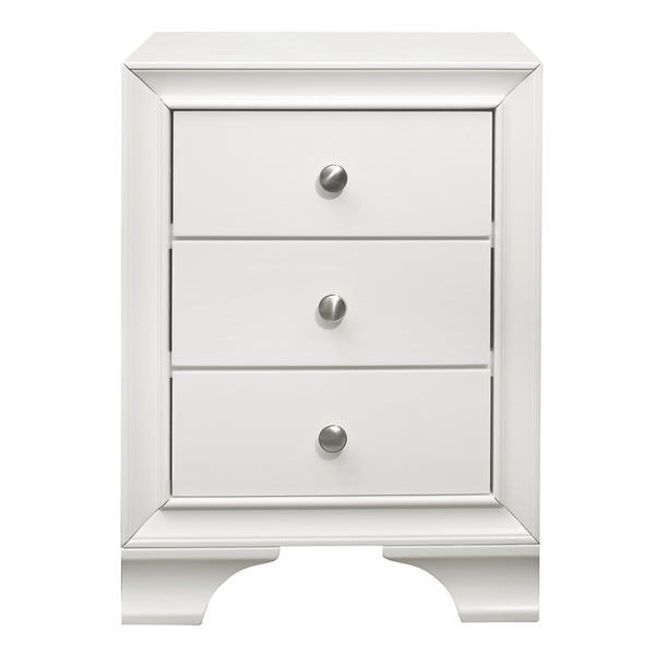 English Elm White Transitional 3-Drawer Nightstand with Dual USB Ports, Polished Chrome Knobs, 19x18x25.5" B011P172008