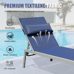 English Elm Patio Aluminum Chaise Lounge Set of 3 with Side Table — All-Weather Textilene Recliners, 5-Position Adjustable, Rust-Resistant Frame Navy Blue W1859P172252