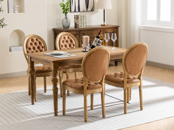 English Elm French Solid Wood Dining Chair with Nailhead Trim, High-Density Foam & Steel Spring Cushion, Hand-Pulled Backrest Upholstery, Supports 300 lbs, Elegant Antique-Style Frame Orange W1143P166791