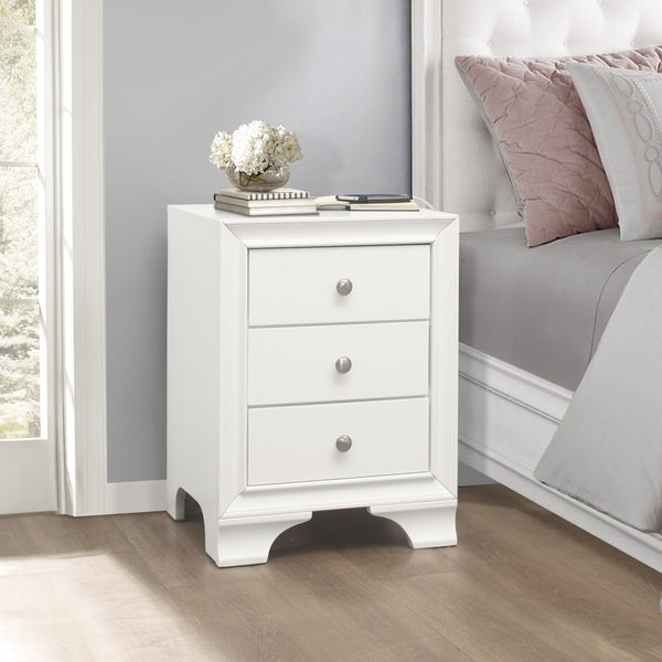 English Elm White Transitional 3-Drawer Nightstand with Dual USB Ports, Polished Chrome Knobs, 19x18x25.5" B011P172008