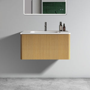 English Elm Alice30-106, Wall Mounted Oak Vanity Cabinet Two Soft Close Drawers Basin Free W1865P147107
