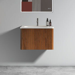 English Elm U046-Etna24W-305 Striped Walnut Floating Vanity with Glossy White Integrated Sink, Push-Open Drawer, Curved Edges W1865128395