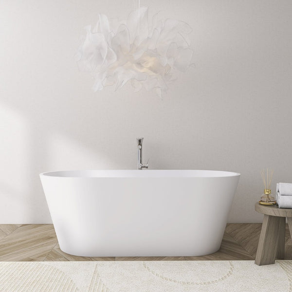 English Elm 71 Inch Solid Surface Freestanding Soaking Tub Matte White Spa Bath Ergonomic W1613P368820