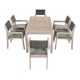 English Elm Outdoor Dining Set Patio Dining Table and Chairs With Rattan Backrest and Removable Cushions For Patio and Backyard, White Washed