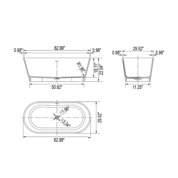 English Elm 63 Inch Stone Resin Freestanding Soaking Tub Matte White Sculptural Bathroom W1613P172456