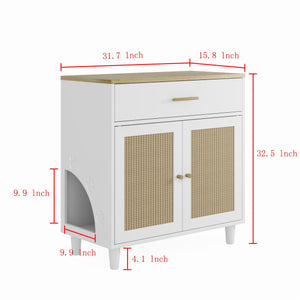 English Elm Cat Litter Box Enclosure Rubberwood with Sisal Scratch Pad, Storage Drawers, Anti‑Tip, Mid‑Century Style W1801137449