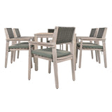 English Elm Outdoor Dining Set Patio Dining Table and Chairs With Rattan Backrest and Removable Cushions For Patio and Backyard, White Washed