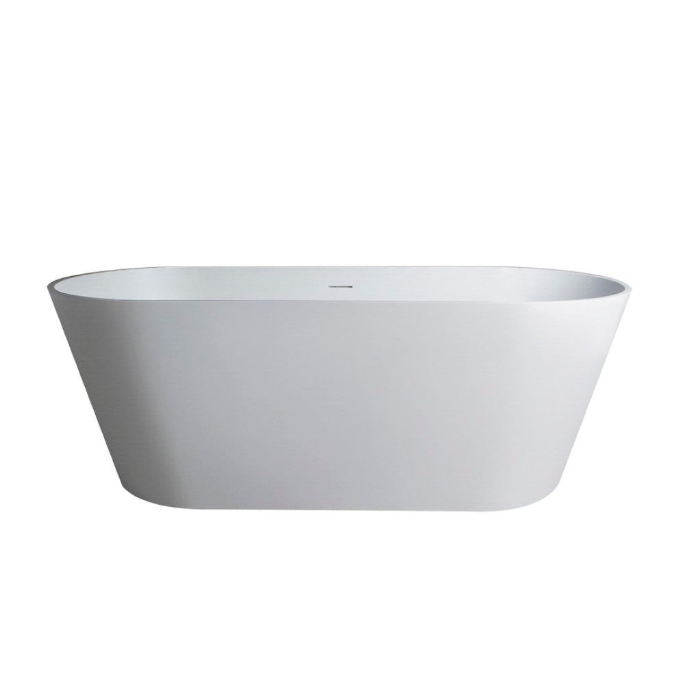 English Elm 63 Inch Stone Resin Freestanding Soaking Tub Matte White Sculptural Bathroom W1613P172456